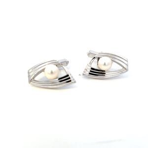Mikimoto Estate Akoya Pearl Mens Cufflinks 7 mm Silver M412